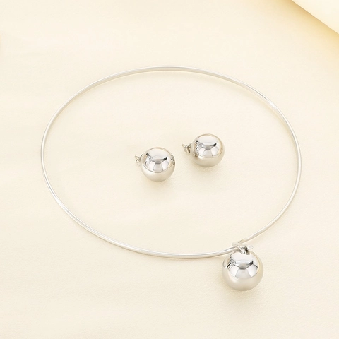 Stainless Steel Jewelry Necklace And Earrings Smooth Hollow Spherical Ball Minimalist Torque Choker Modern For Women