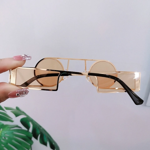 Lunettes De Soleil Monture Métallique Rond Géométrique Creux Double Cadre UV400 Protection Party Steampunk Hip Hop Unisex