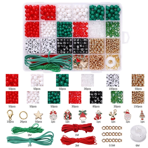 Kit de Creación de Joyas DIY de Navidad Cuentas de Letras Acrílicas Dijes de Aleación para Pulsera Collar Regalo Artesanal