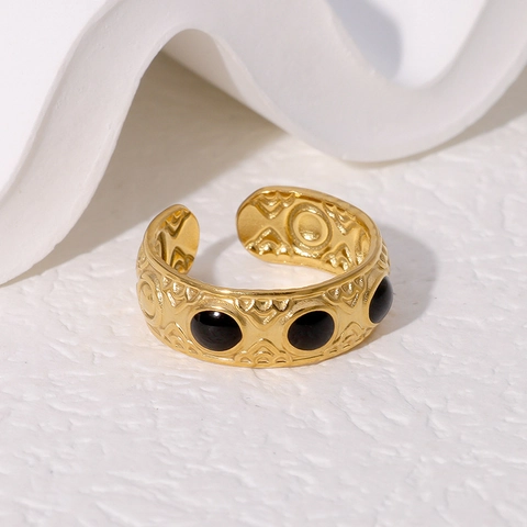 Anillo De Acero Inoxidable Vintage Chapado En Oro De 18K Ajustable Abierto Relieve Geométrico Joyería Retro Para Mujeres