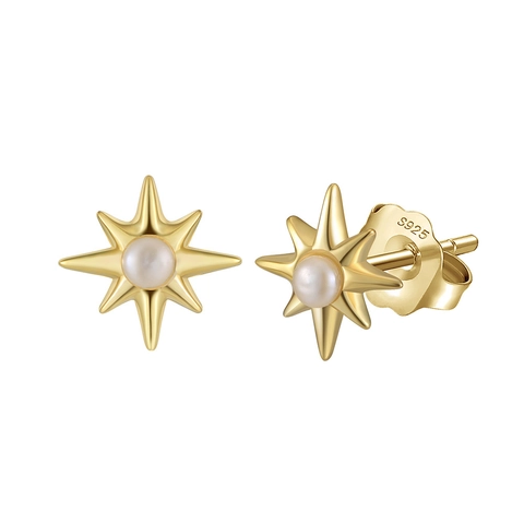 S925 Sterling Silver Starburst Freshwater Pearl Stud Earrings 14K Gold Plated Personalized Trend Pearl Star Ear Jewelry