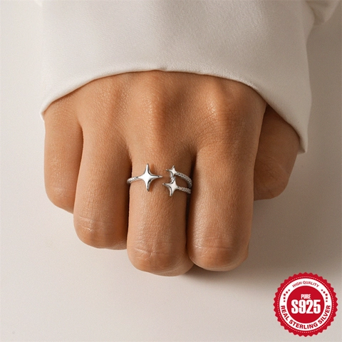 Bagues Ouvertes Ajustables En Argent Sterling 925 Minimalistes Zircon Pierre De Lune Étoile Pendants Femmes Bijoux Élégants