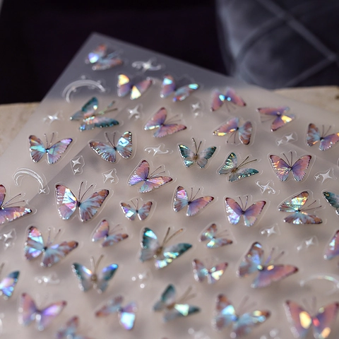 Butterfly 5D Nail Art Stickers Holographic Aurora Laser Adhesive Manicure Decals DIY Decoration Celestial Theme