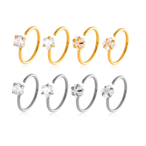 Anello Per Naso In Acciaio Inossidabile Con Zirconia Cuore Stella Quadrato Tondo Forme Gioielli Per Piercing Cartilagine