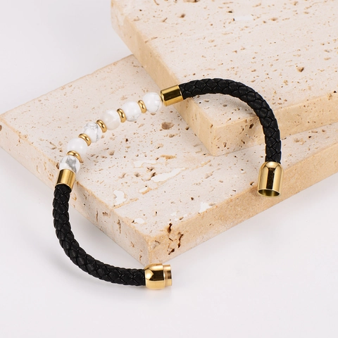 Tiger Eye Stone Beaded Woven Leather Bracelet With 304 Stainless Steel Magnetic Clasp Retro Fashion For Men