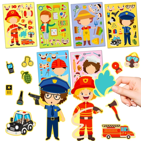 Kinder Beruf Rollenspiel Gesicht Wechseln DIY Aufkleber Pädagogische Cartoon Puzzle Frühes Lernen Interaktives Bastelspielzeug