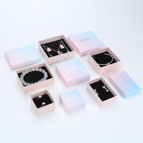 Schmuckschatulle Geschenkbox Rosa Blau Verlauf Karton Aufbewahrung Für Ring Halskette Ohrring Armband Mit Schwamm
