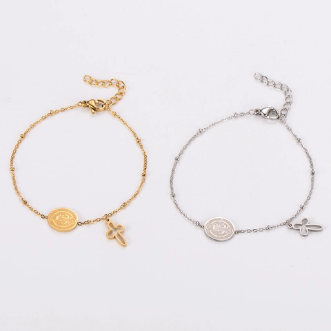 Roestvrij Staal Kruis Hanger Armband Vintage Sint Benedictus Medaille Religieuze Sieraden Voor Mannen Vrouwen