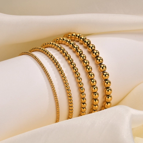Minimalist Gold Round Ball Bead Bracelets Stainless Steel Polished Stackable Fashion Jewelry For Women Elegant Simple