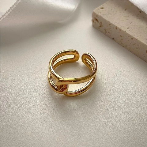 925 Sterling Silver Open Ring Minimalist Double Crossed Line Adjustable Geometric Modern Jewelry For Women