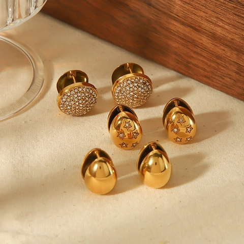 Hoop Earrings 18K Gold Plated Stainless Steel Cubic Zirconia Round Geometric Vintage Simple Commuter Fashion For Women
