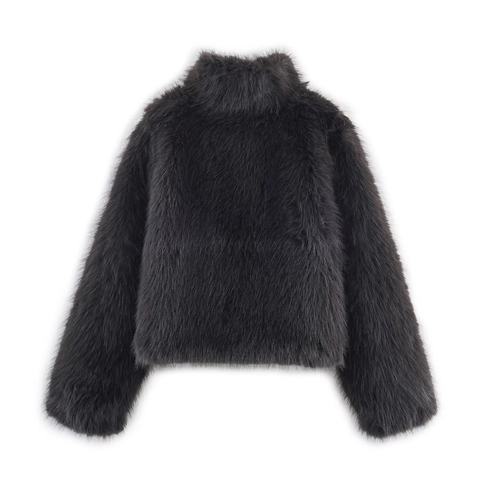 Abrigo De Piel Sintética Para Mujer Cuello Alto Color Sólido Chaqueta Corta Manga Larga Elegante Invierno