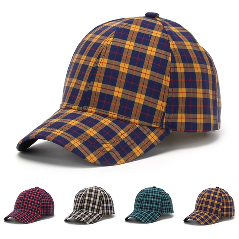 Plaid Baseball Kappe Polyester Tartan Muster Gebogene Krempe Verstellbare Metallschnalle Lässige Mode Sonnenhut