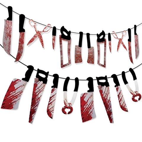 Halloween Banner Coltello Insanguinato Ghirlanda Horror Oggetti Di Scena Decorazione In Carta Per Casa Stregata