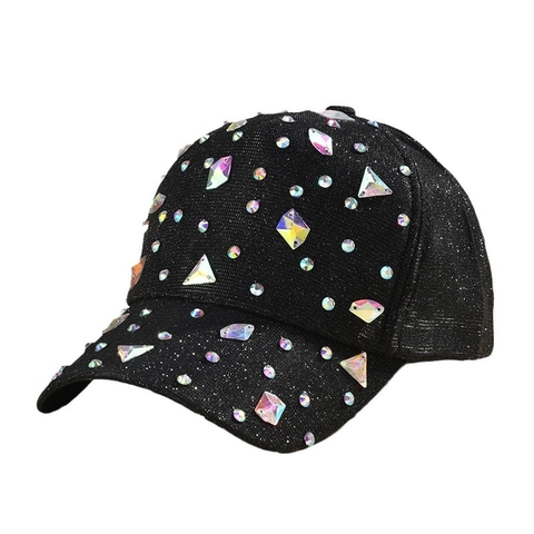 Berretto Da Baseball Strass Colorati Glitter Poliestere Protezione Solare Stile Coreano Donne Uomini Regolabile Moda