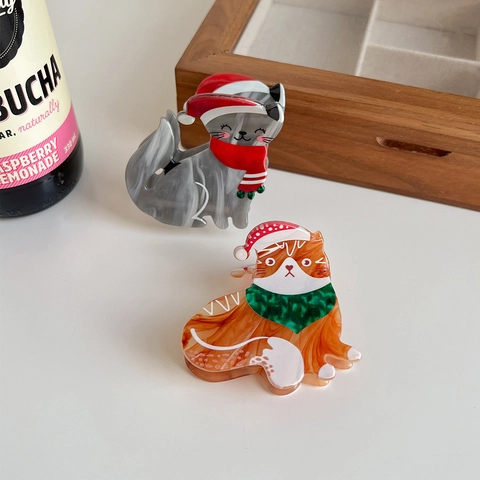 Molletta Per Capelli Gatto Di Natale Acetato Acrilico Forma Animale Festa Di Natale Accessorio Per Capelli Donna