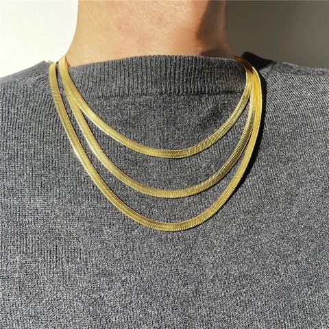 Stainless Steel Herringbone Chain Necklace Flat Snake Bone Choker Unisex Minimalist Hip Hop Cool Style Jewelry