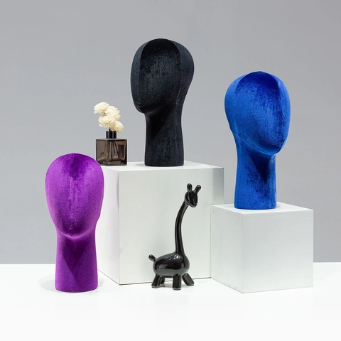 Velvet Linen Mannequin Head Display Stand For Wig Hat Glasses Jewelry Scarf Boutique Showcase Abstract Headform