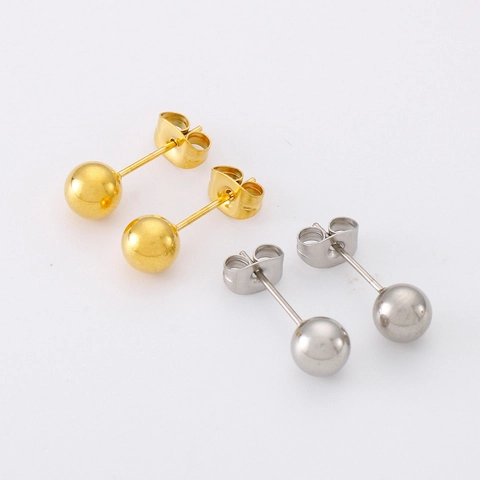Minimalist Round Ball Stud Earrings Stainless Steel Gold Plated Polished Mirror Surface Fashion Jewelry For Women Men