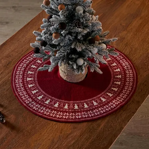 Falda De Árbol De Navidad De Punto Acrílico Patrón De Copo De Nieve Vintage Redondo Decoración Fiesta Hogar Estilo Nórdico Rústico
