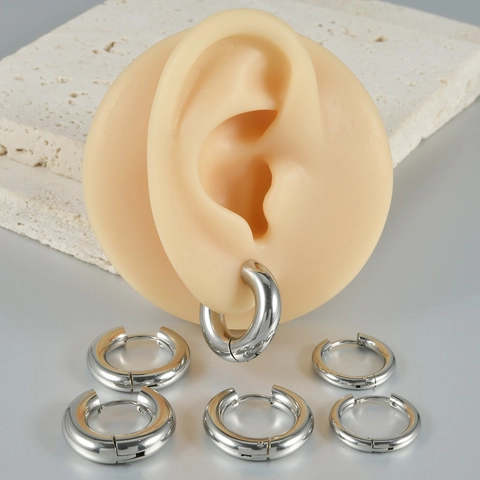 Orecchini A Cerchio In Acciaio Inossidabile Bicolore Oro Argento Con Cerniera Gioielli Punk Geometrici Minimalisti