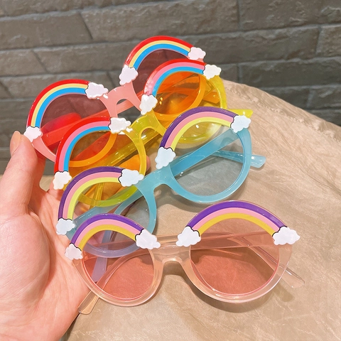 Occhiali Da Sole Per Bambini Montatura Tonda Plastica Cartone Animato Arcobaleno Nuvola Decorazione Protezione Solare