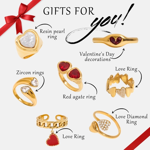 Anillo de Corazón de Acero Inoxidable Chapado en Oro Zirconia Perla Artificial de Resina Impermeable Hipoalergénico Joyería Regalo San Valentín Mujer