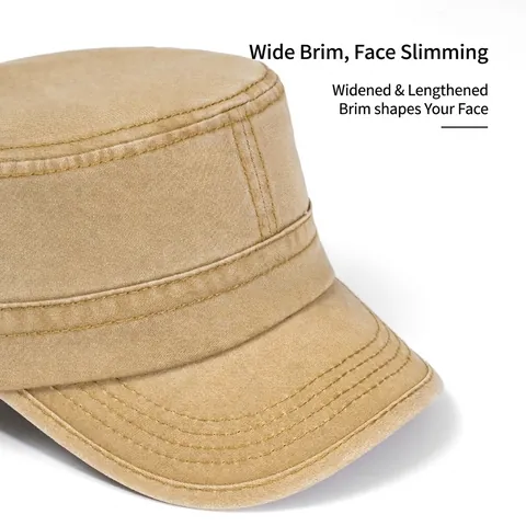 Gorra Cadet Hombre Mujer Algodón Lavado Vintage Distressed Sombrero Militar Plano Ajustable Exterior Protección Solar