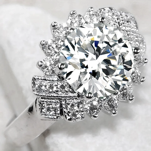 Flower Cluster Ring Copper Zircon Round Brilliant Cut Luxury Halo Micro Pave Trendy Statement Jewelry For Women