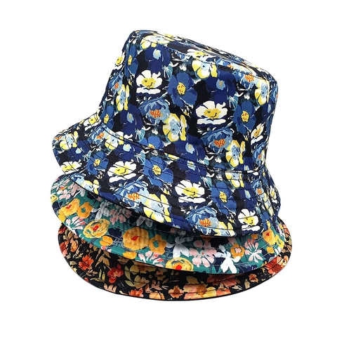 Vissershoed Met Bloemenprint Vintage Polyester Canvas Zonbescherming Buiten Reizen Zonnehoed Voor Dames Heren