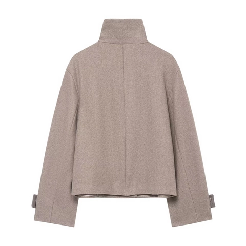 Chaqueta Corta Mujer Efecto Lana Cuello Alto Color Sólido Botones Elegante Otoño Invierno Abrigo