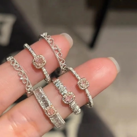 Elegant Pink Cubic Zirconia Adjustable Copper Ring Crown Bow Snake Geometric Jewelry For Women Fashionable