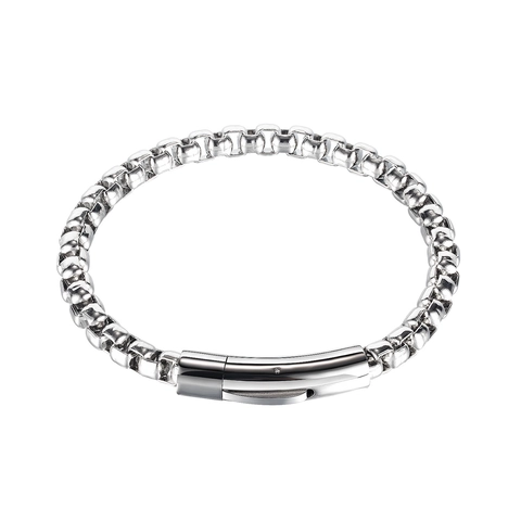 Bracciale Catena Box Acciaio Inossidabile Per Uomo Lucidato Maglia Veneziana Semplice Punk Hip Hop Gioielli Durevole Metallo Fibbia
