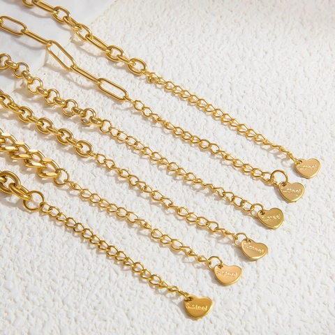 Fashion Chain Necklace 18K Gold Plated Stainless Steel Waterproof Hypoallergenic Heart Tag Jewelry For Women Men