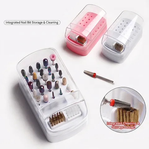 Scatola Di Immagazzinaggio Per Punte Da Trapano Per Unghie Organizer Multiforo Con Spazzole In Nylon E Ottone Display Manicure