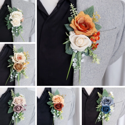 Künstliche Rose Boutonniere Und Handgelenk Corsage Satin PE Künstliche Perle Handgefertigt Hochzeit Abschlussball Party Für Bräutigam