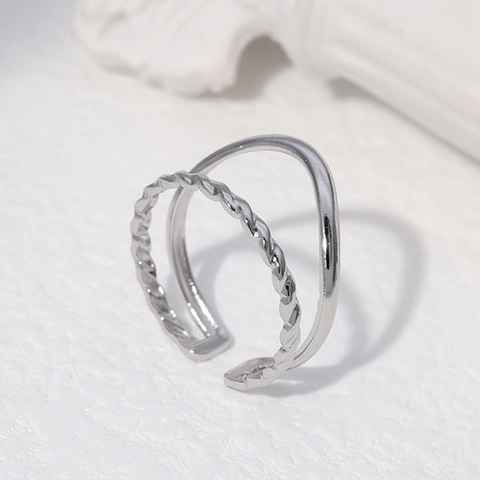 Edelstahl Doppelring Offen Gedrehtes Seil Minimalistisch Verstellbar Modischer Schmuck Für Frauen