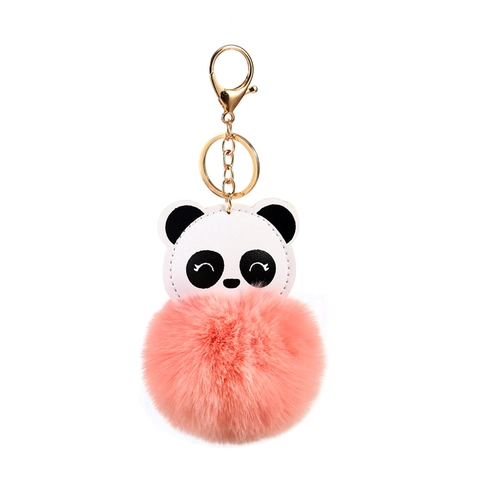 Panda Plüschball Schlüsselanhänger PU Leder Cartoon Tier Kunstpelz Pompom Tasche Anhänger Auto Dekoration Für Frauen