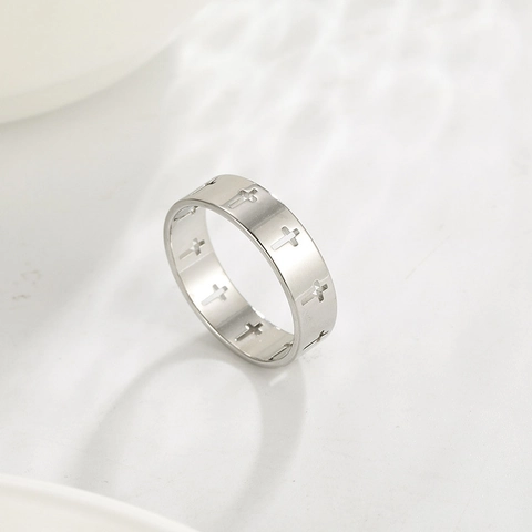Edelstahl Ring Hohlkreuz Religiöser Glaube Poliertes Band Schmuck Für Herren Damen Minimalistisch Lässig