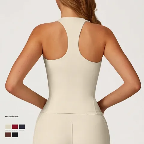 Yoga Vest Dames Vierkante Hals Racerback Sport Tank Top Gewatteerd Nylon Elastaan Fitness Hardlopen Training