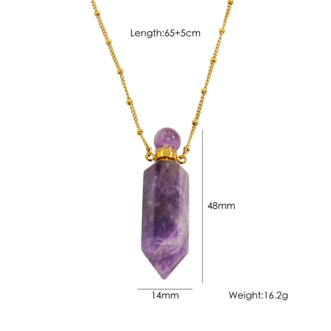 Edelstahl Naturstein Parfümflasche Anhänger Halskette Amethyst Perlenkette Damen Mode Schmuck Elegantes Geschenk