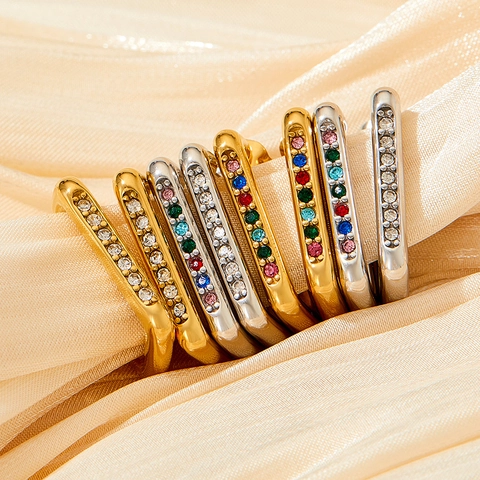 Geometrische Rechthoekige Oorbellen Zirkonia Roestvrij Staal Verguld Regenboog Heldere Stenen Mode Sieraden Voor Dames