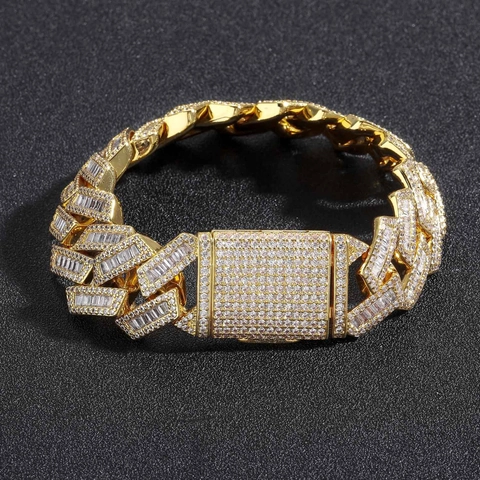 Bracciale Catena Cubana Hip Hop Largo Rame Con Zirconia Cubica Pave Completo Gioielli Di Moda Per Uomo Donna