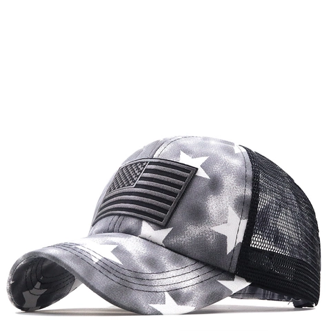 Gorra De Béisbol Para Mujer Con Abertura Para Coleta Cruzada Algodón Malla Camionero Bandera Americana Estrellas Sombrero Sol