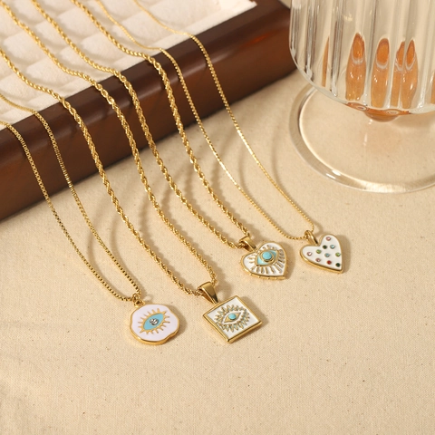 Evil Eye Herz Anhänger Halskette 18K Vergoldet Edelstahl Emaille Strass Bunter Ästhetischer Schmuck Für Damen