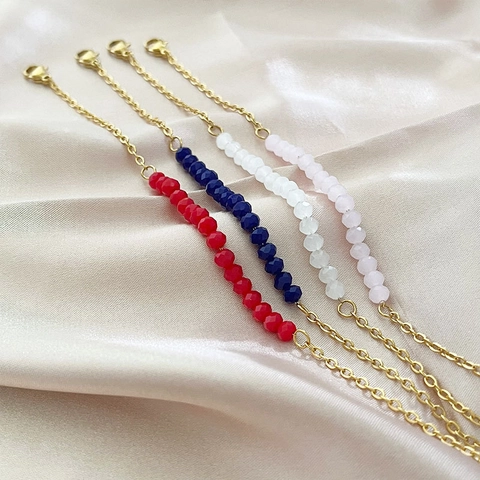 Handmade Beaded Bracelet Stainless Steel Fine Chain Faceted Colorful Beads Adjustable Minimalist Fashion Jewelry For Women