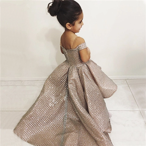 Abito Da Principessa Bambina Paillettes Pizzo Matrimonio Formale Festa Performance Coda Lunga Senza Maniche Lusso