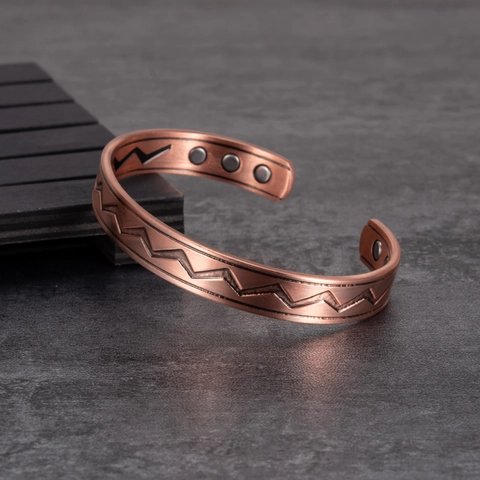 Copper Magnetic Bracelet Adjustable Open Cuff Zigzag Pattern Therapy Health Vintage Bronze Color Fashion Jewelry