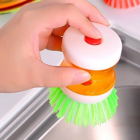 Zeepdispenser Afwasborstel Automatische Vloeibare Scrubber Voor Keuken Pot Pan Reiniging Nylon Borstelharen Transparante Handgreep