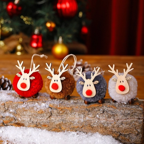 Christmas Reindeer Plush Wood Hanging Ornament Cute Festive Reindeer Wood Felt Pendant For Christmas Tree Home Decor